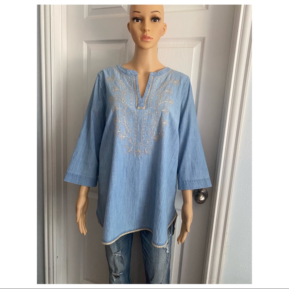 J. Jill 3/4 sleeve embroidered blouse